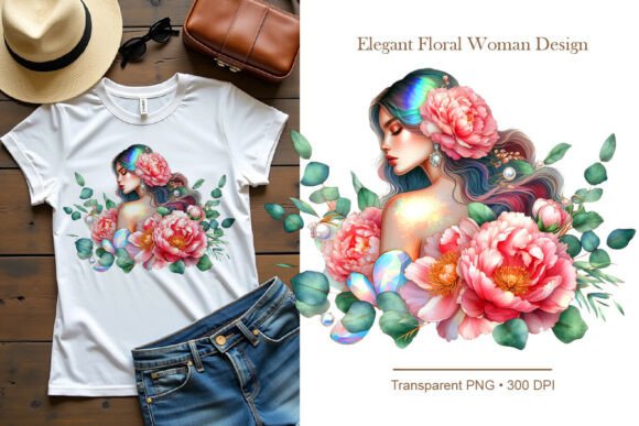 Elegant Floral Woman Sublimation PNG: A Designer's Asset
