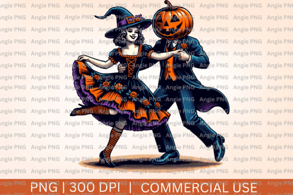 Enchant Your Designs: Halloween Dancing Witch Pumpkin Head PNG