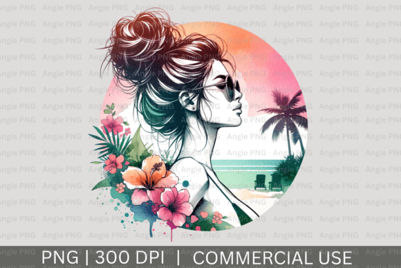 Summer Beach Messy Bun Mom Life PNG: A Design Asset for Relatable Branding