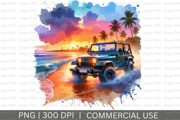 Summer Car on Beach PNG Clipart for Designers