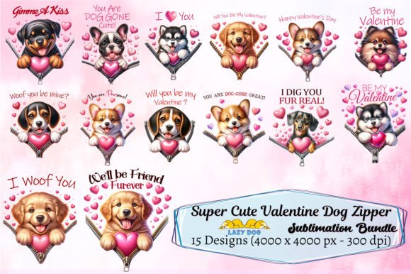 Super Cute Valentine Dog Zipper Bundle: Design Assets for Creative Projects