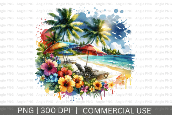 Watercolor Summer Beach PNG Clipart: A Designer's Essential